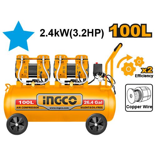 Compresor 3.2Hp 75Db 100L 110 - 120V 60Hz 2X1200W 3400 Rpm Ingco UACS2241001 - MARKEMSTORE -
