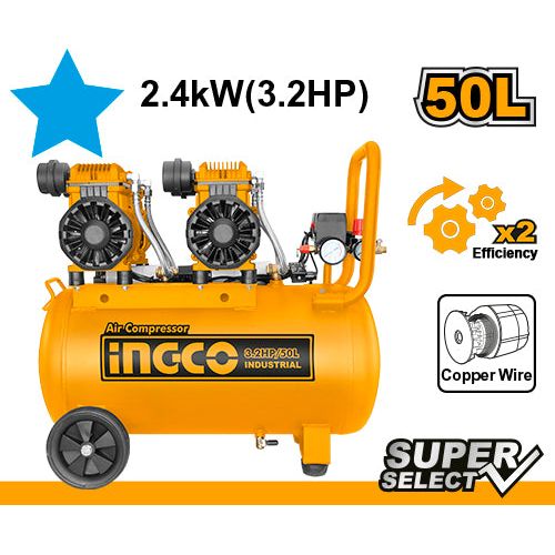 Compresor 3.2Hp 75Db 50L 110 - 120V 60Hz 2X1200W 3400 Rpm 8 Bar Ingco UACS224501 - MARKEMSTORE -