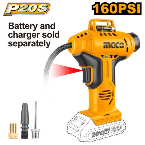 Compresor Inalambrico Ionlitio 20V 150Psi/10Bar Con 3 Adaptadores CACLI2001 - MARKEMSTORE - Compresor
