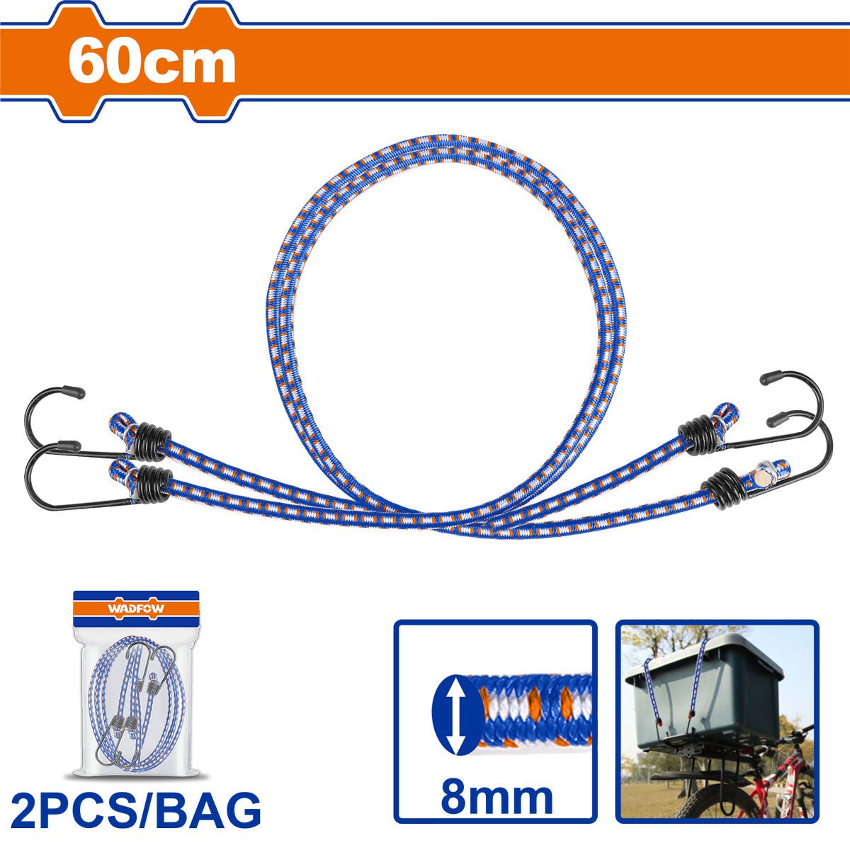 Cuerda Elástica 60cm con Gancho 2 Piezas WLRP1160 - MARKEMSTORE - Cuerdas y Cabuyas
