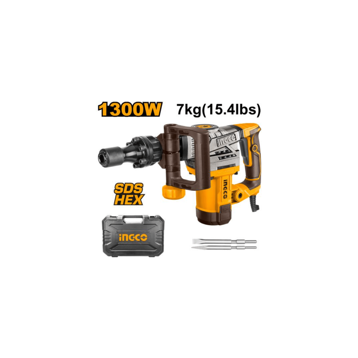 Demoledor 110/120V 1300W 20J Sds Hex Con 2 Cinceles INGCO UPDB130018 - MARKEMSTORE - Demoledores y Accesorios