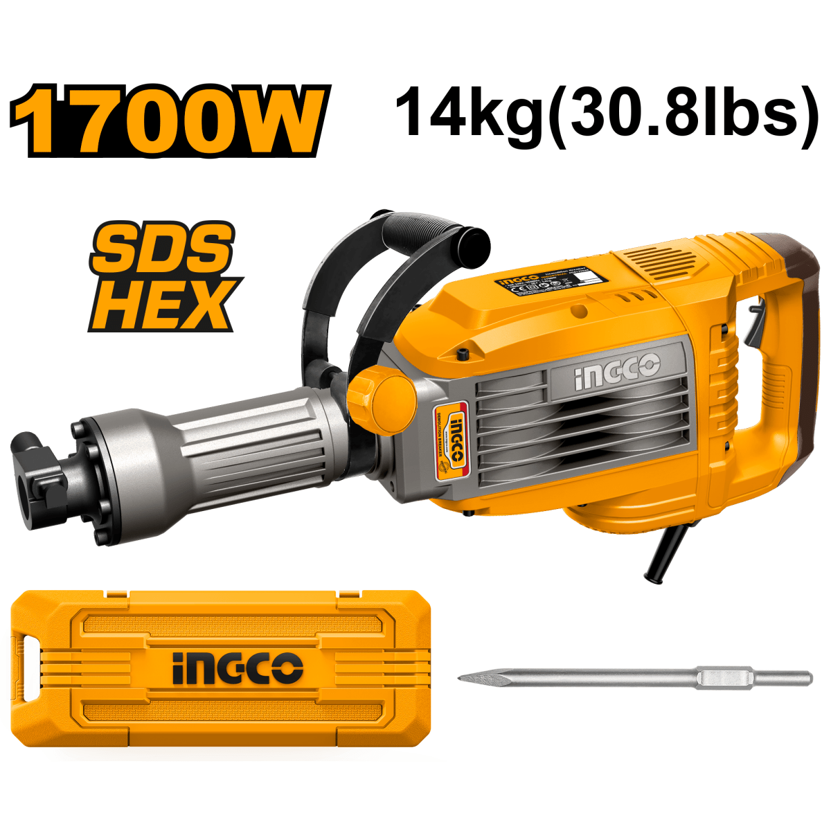 Demoledor 1700W 1900Bmp 50J Con 1 Cinceles INGCO UPDB170068 - MARKEMSTORE -