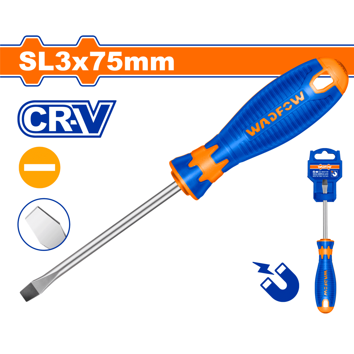 Destornillador Pala 3X75 Crv Agarre Suave WADFOW WSD1233 - MARKEMSTORE - Destornilladores y Juegos