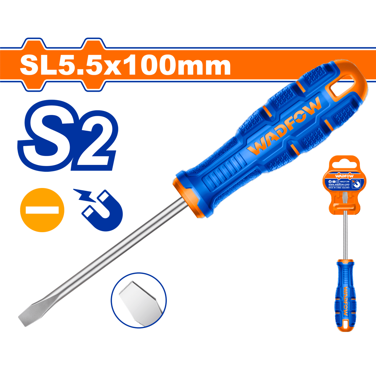 Destornillador Pala 5,5X100 Punta Magnetica WADFOW WSDA254 - MARKEMSTORE - 