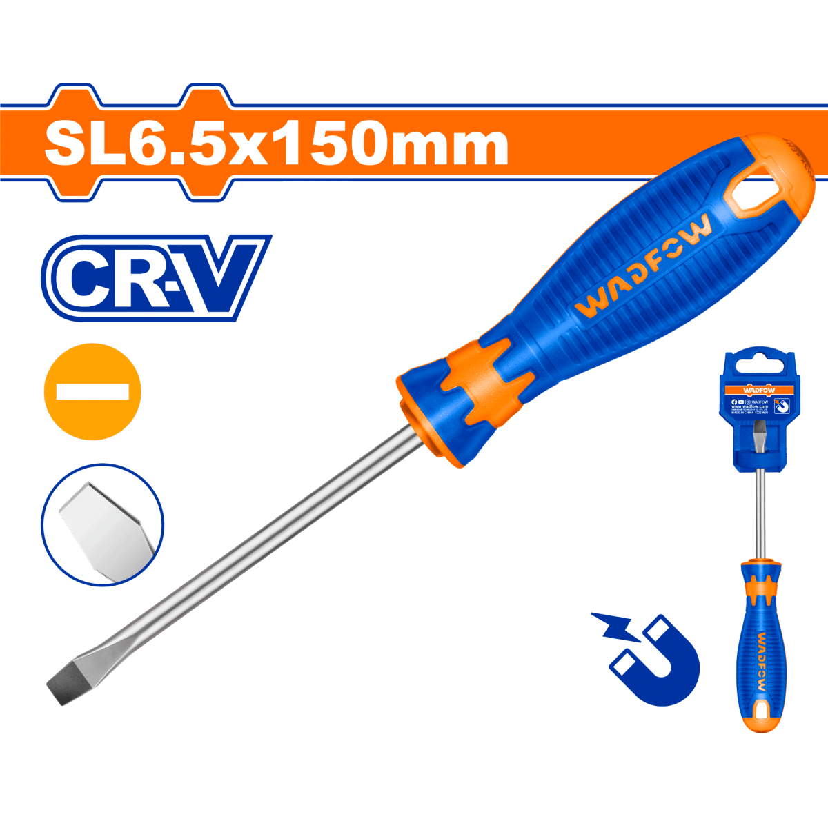 Destornillador Pala 6,5X150 Crv Agarre Suave WADFOW WSD1266 - MARKEMSTORE - 