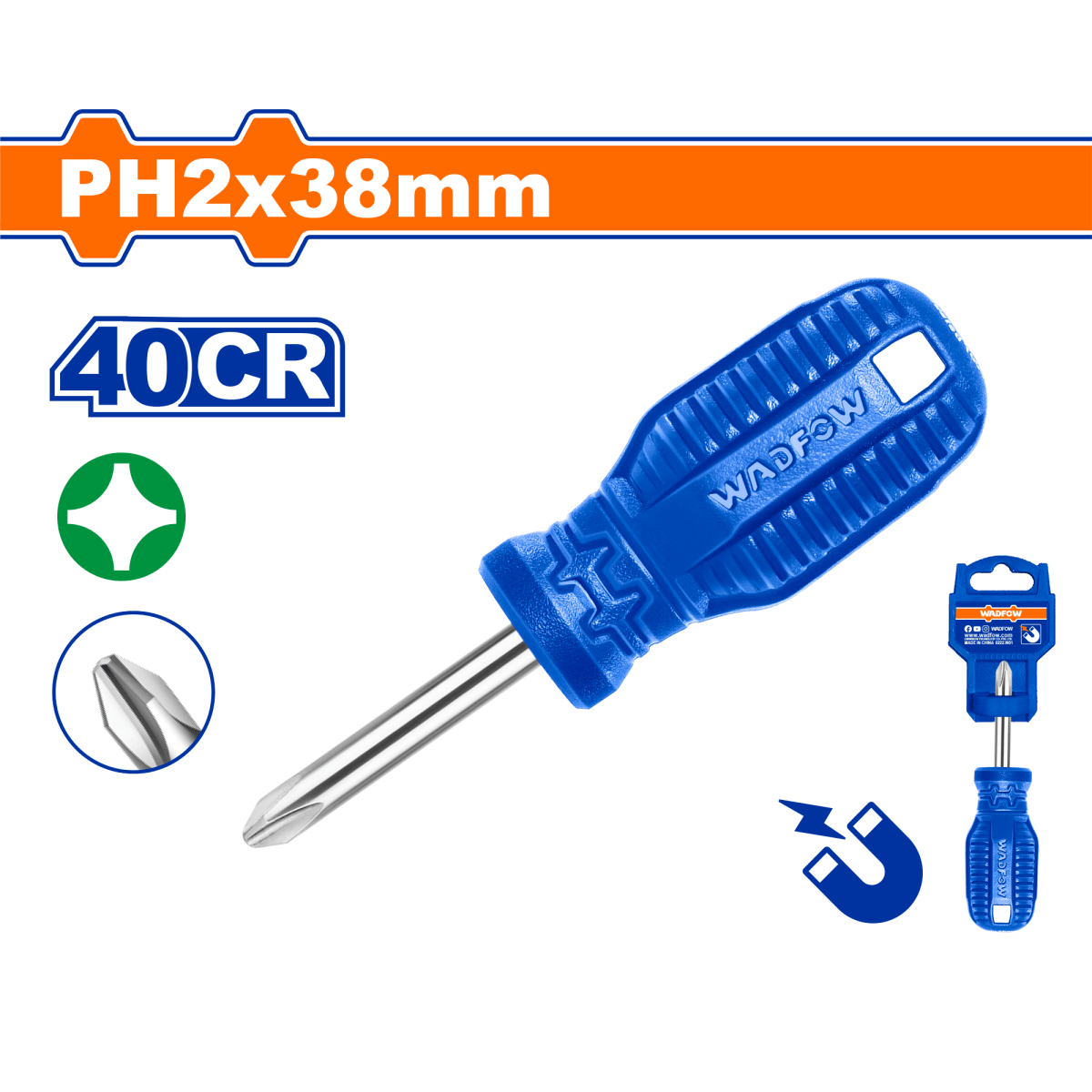Destornillador Philips Ph2X38 40Cr WADFOW WSD4221 - MARKEMSTORE -