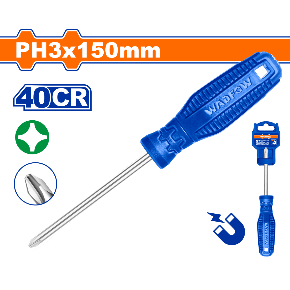 Destornillador Philips Ph3X150 40Cr WADFOW WSD4236 - MARKEMSTORE -