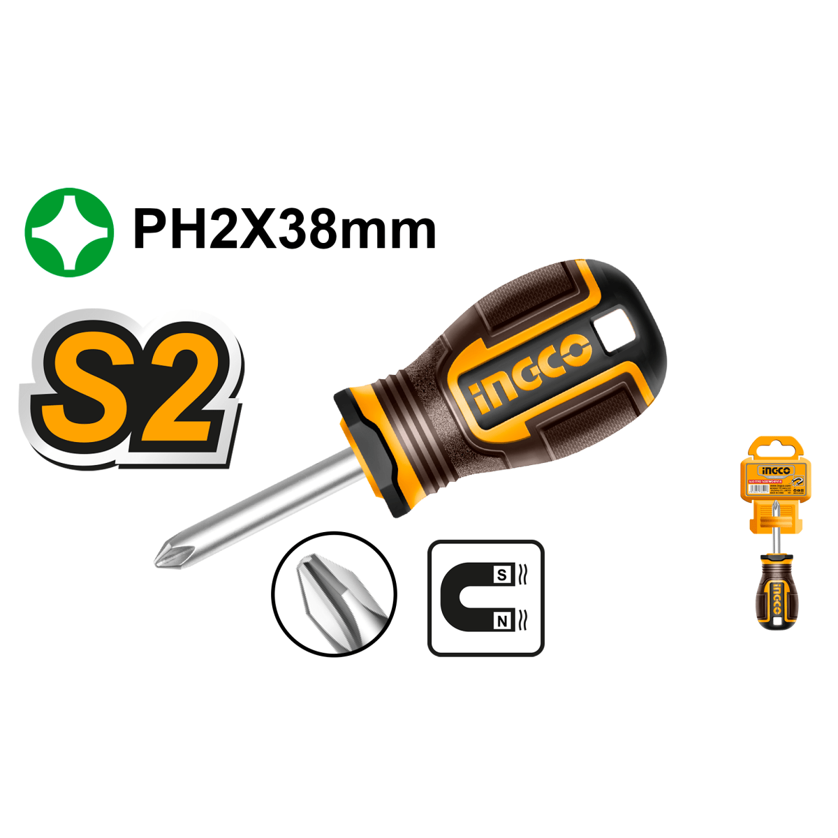 Destornillador Phillips 6X38mm INGCO HSDPH2038 - MARKEMSTORE -