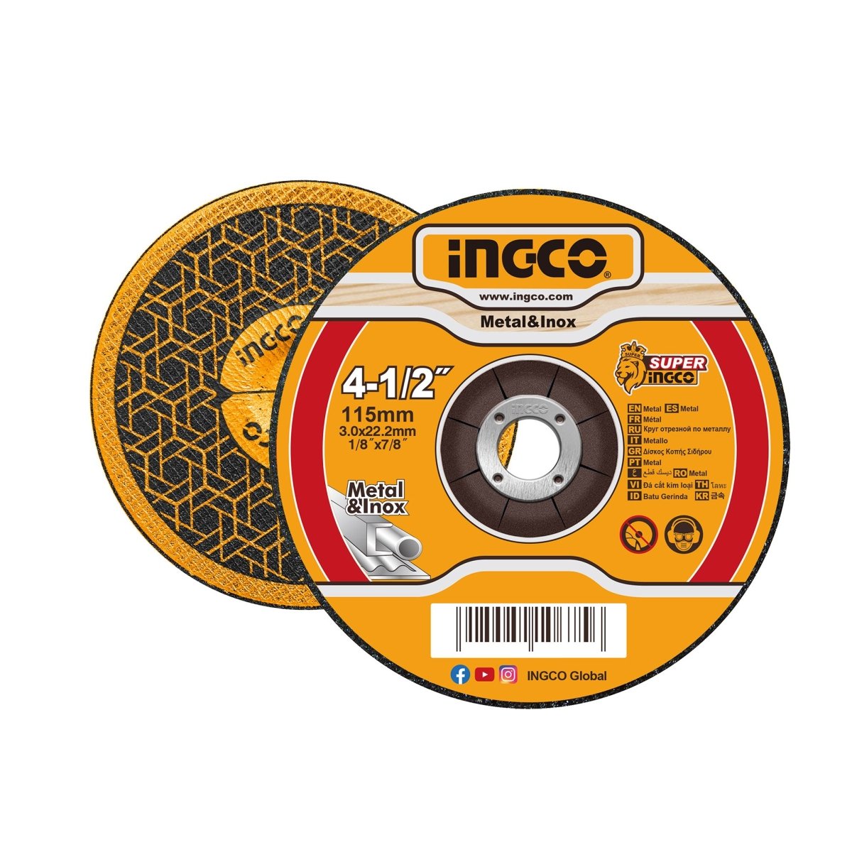 Disco Abrasivo de Corte Metal INGCO 4-1/2" x 3.0mm MCD301151 - MARKEMSTORE - Accesorios Para Pulidora