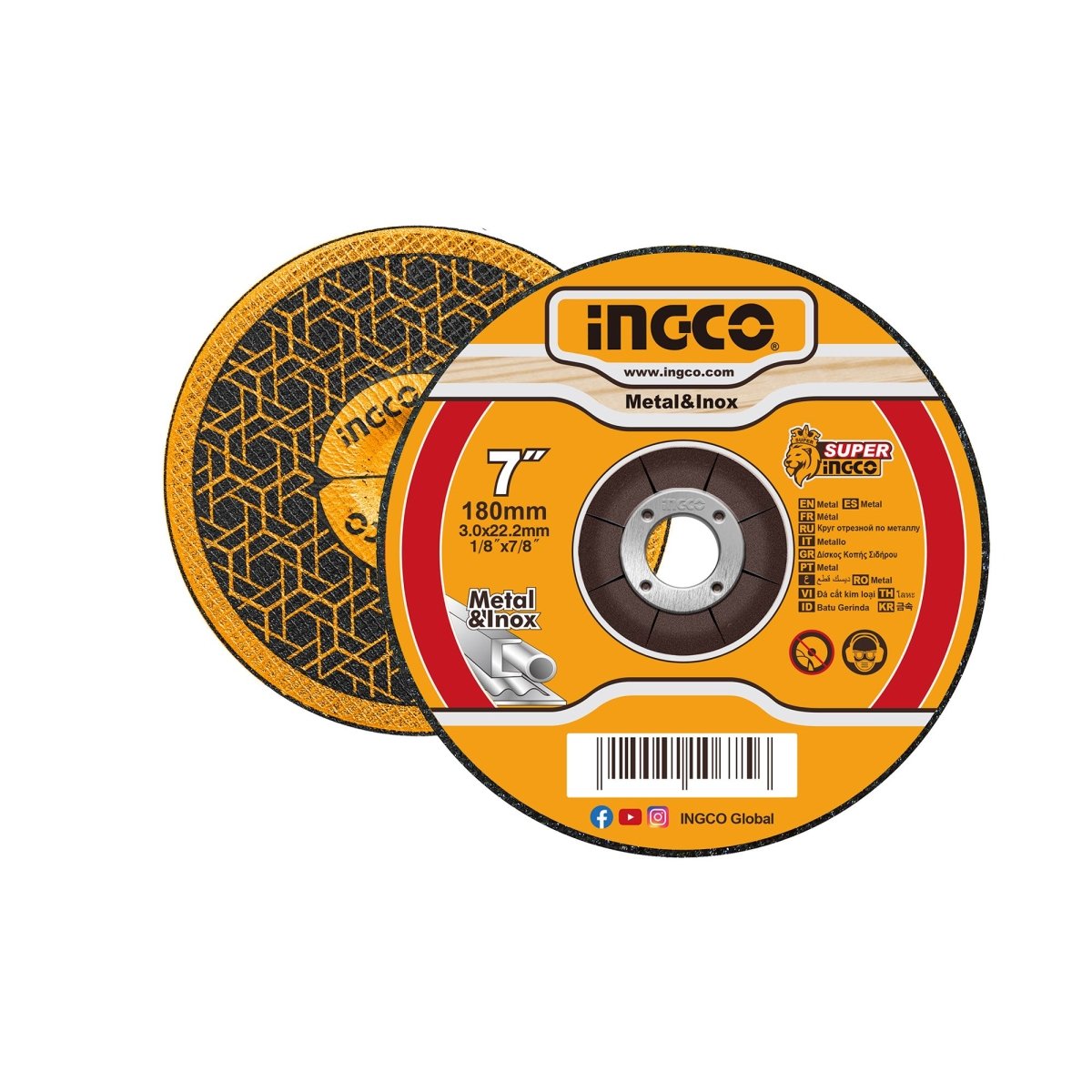 Disco de Corte para Metal e Inoxidable INGCO 180mm 7" x 3.0mm MCD301801 - MARKEMSTORE - Discos