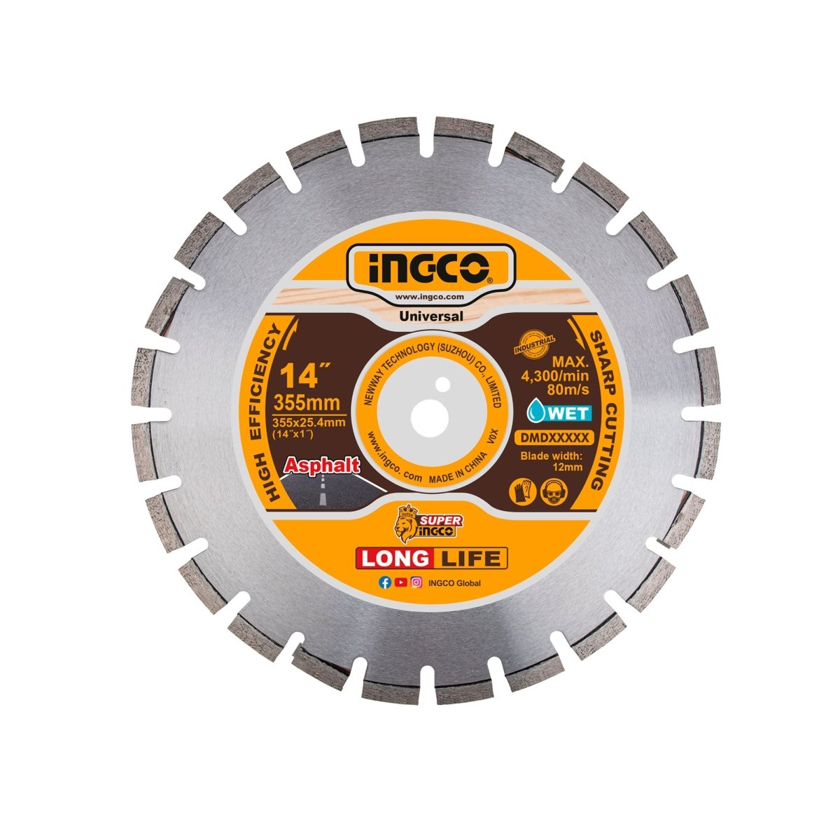Disco Diamantado Segmentado INGCO 14" Corte Asfalto DMD033553 - MARKEMSTORE - Discos