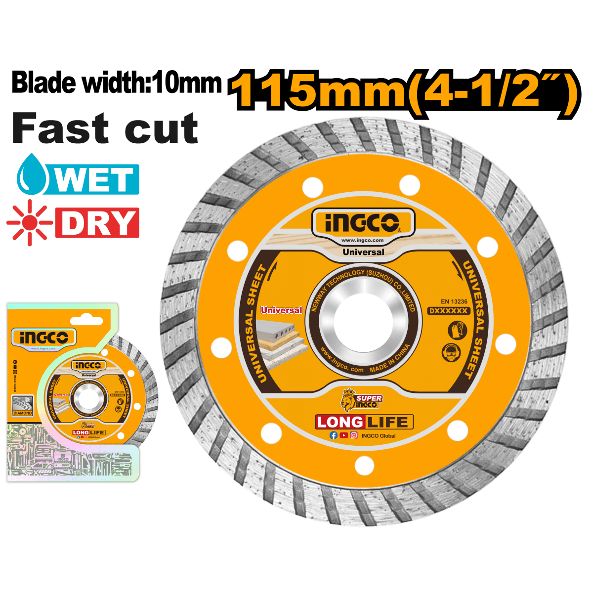 Disco Diamantado Segmentado Turbo 4 - 1/2X22,2mm Ingco Dmd031152 - MARKEMSTORE - Discos