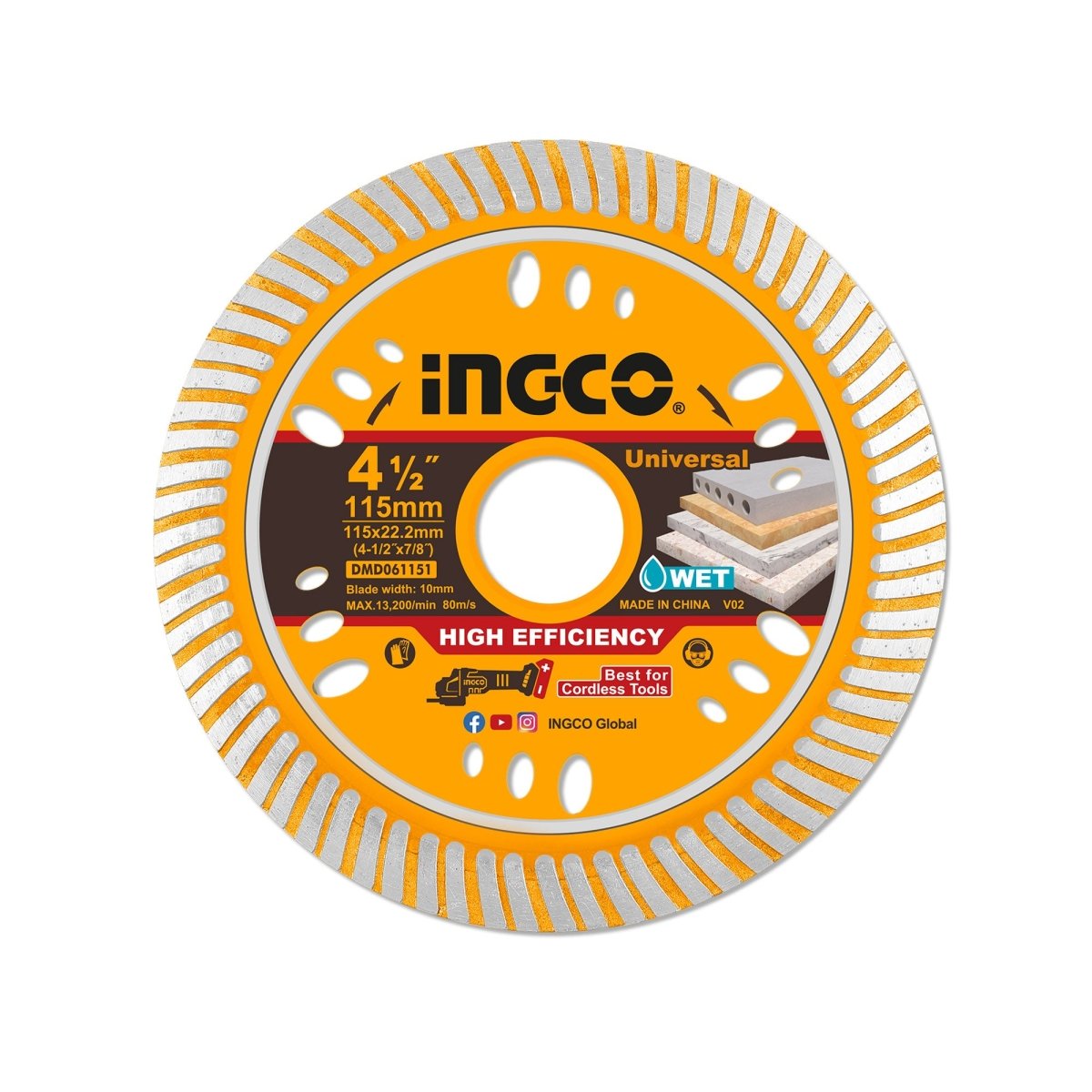 Disco Diamantado Ultrafino INGCO 4 - 1/2" 115x22.2mm DMD061151 - MARKEMSTORE - Accesorios Para Pulidora