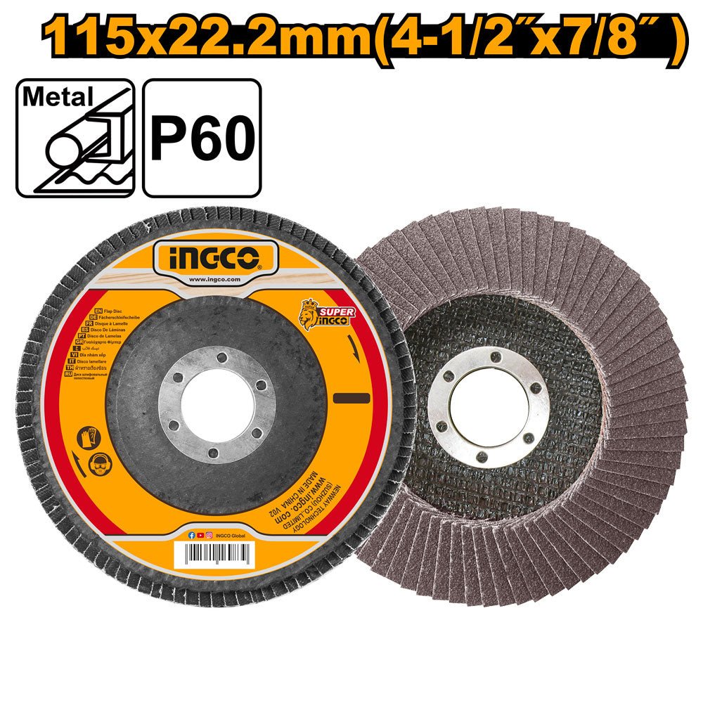 Disco Flap 4 - 1/2" Grano 60 INGCO Disco para Pulidora FD11560 - MARKEMSTORE - Discos