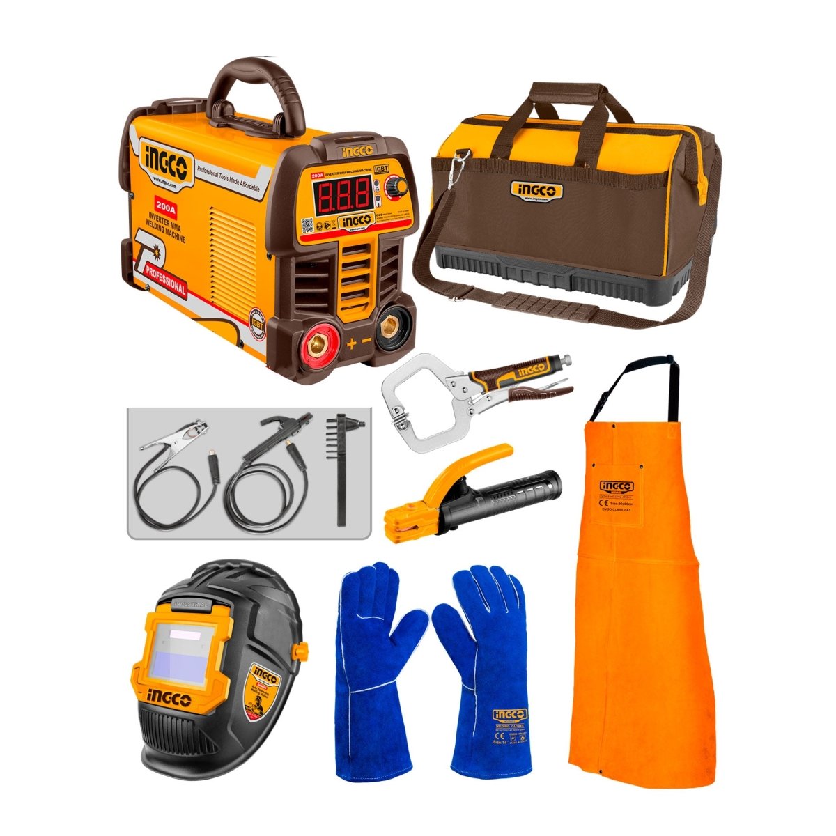 Equipo de Soldadura INGCO MMA 200A IGBT Kit 7 Piezas UCOS25075 - MARKEMSTORE - Soldadores y Accesorios