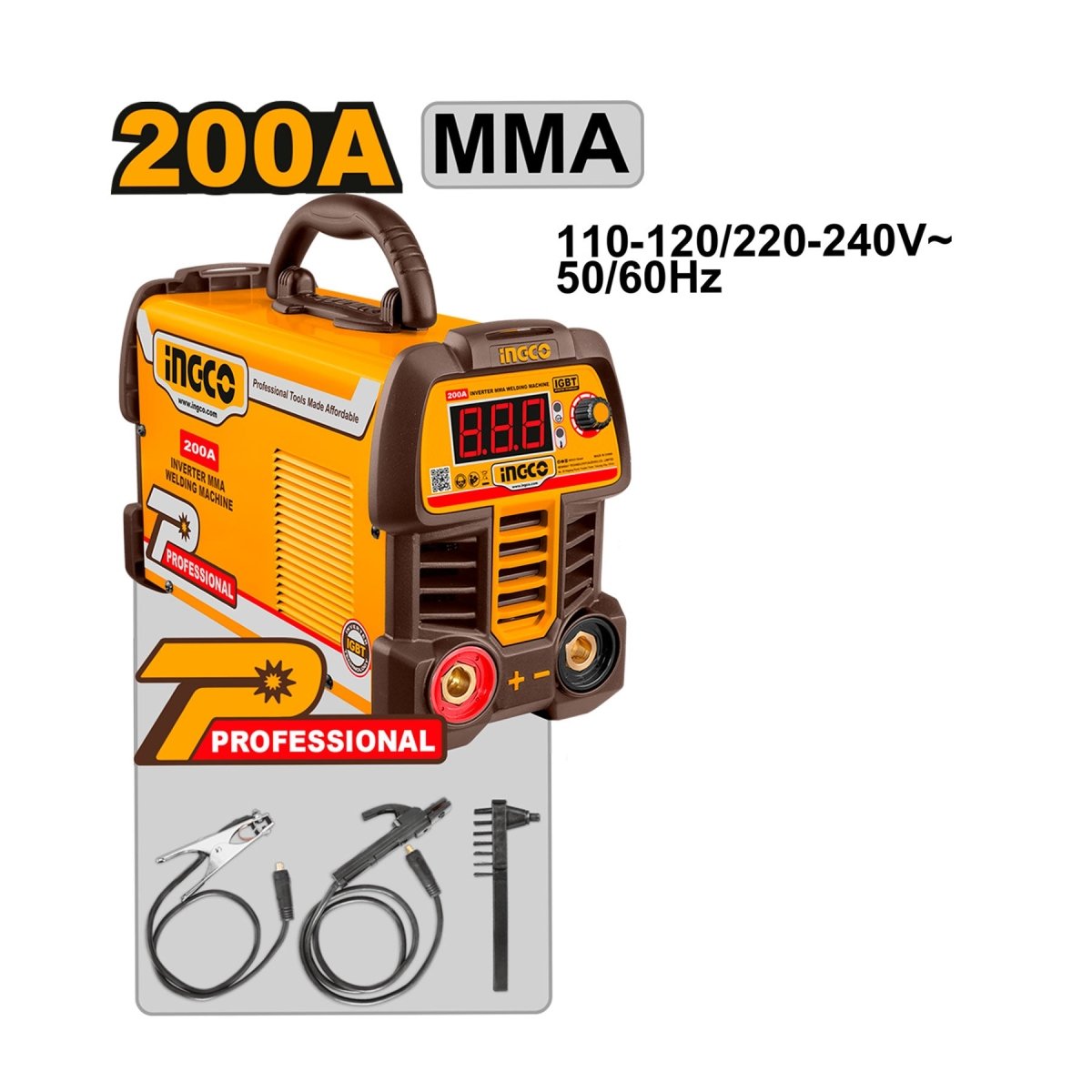 Equipo de Soldadura INGCO MMA 200A IGBT Kit 7 Piezas UCOS25075 - MARKEMSTORE - Soldadores y Accesorios