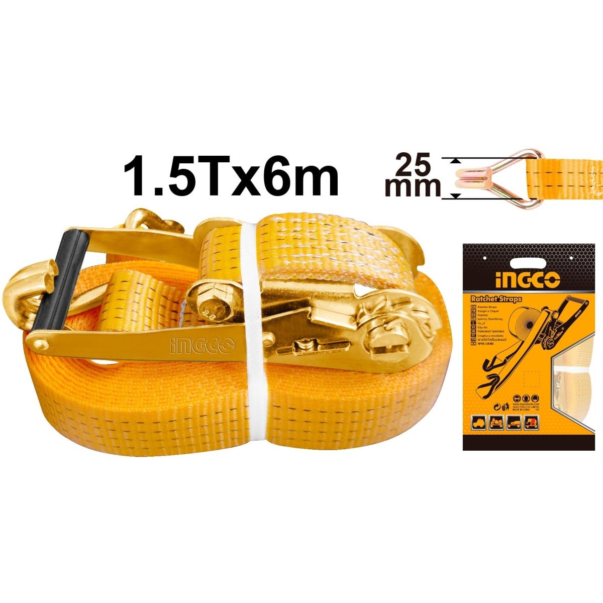 Eslinga De Carga 1,5t 6mx25mm Tipo Ratchet Ingco Hrsp262 - MARKEMSTORE - Ferreteria