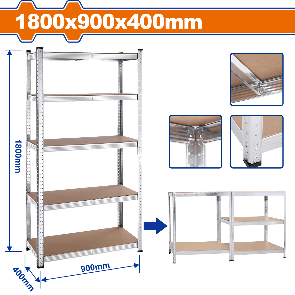 Estante 5 Niv. 900X400X1800Mm Ep Mdf 100K/Niv WADFOW REF. WTS1A94 - MARKEMSTORE -