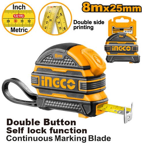 Flexometro 8Mtsx25Mm Doble Boton Pulgada/Mt HSMT08825 - MARKEMSTORE -