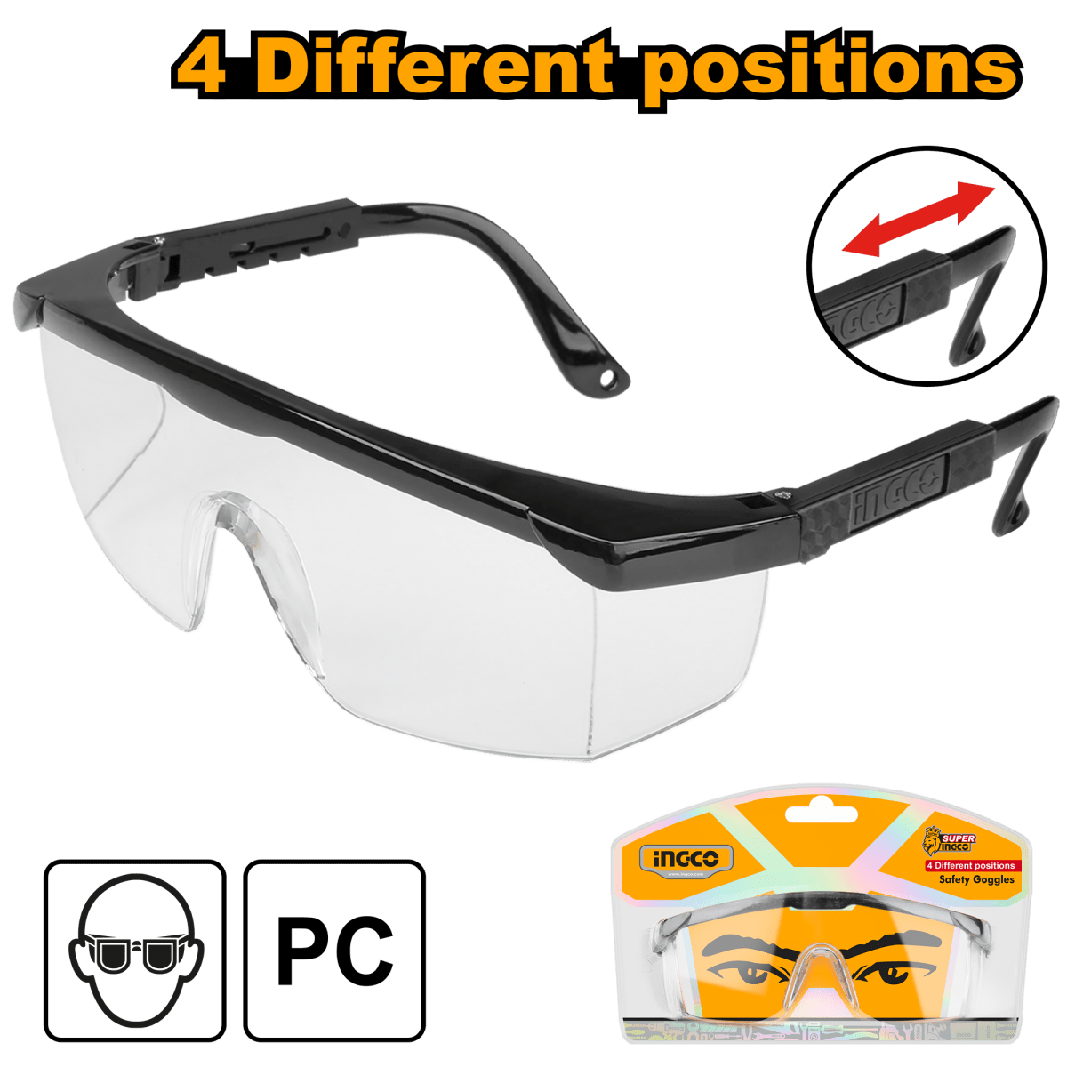 Gafa De Seguridad Policarbonato Transparente INGCO HSG04 - MARKEMSTORE -