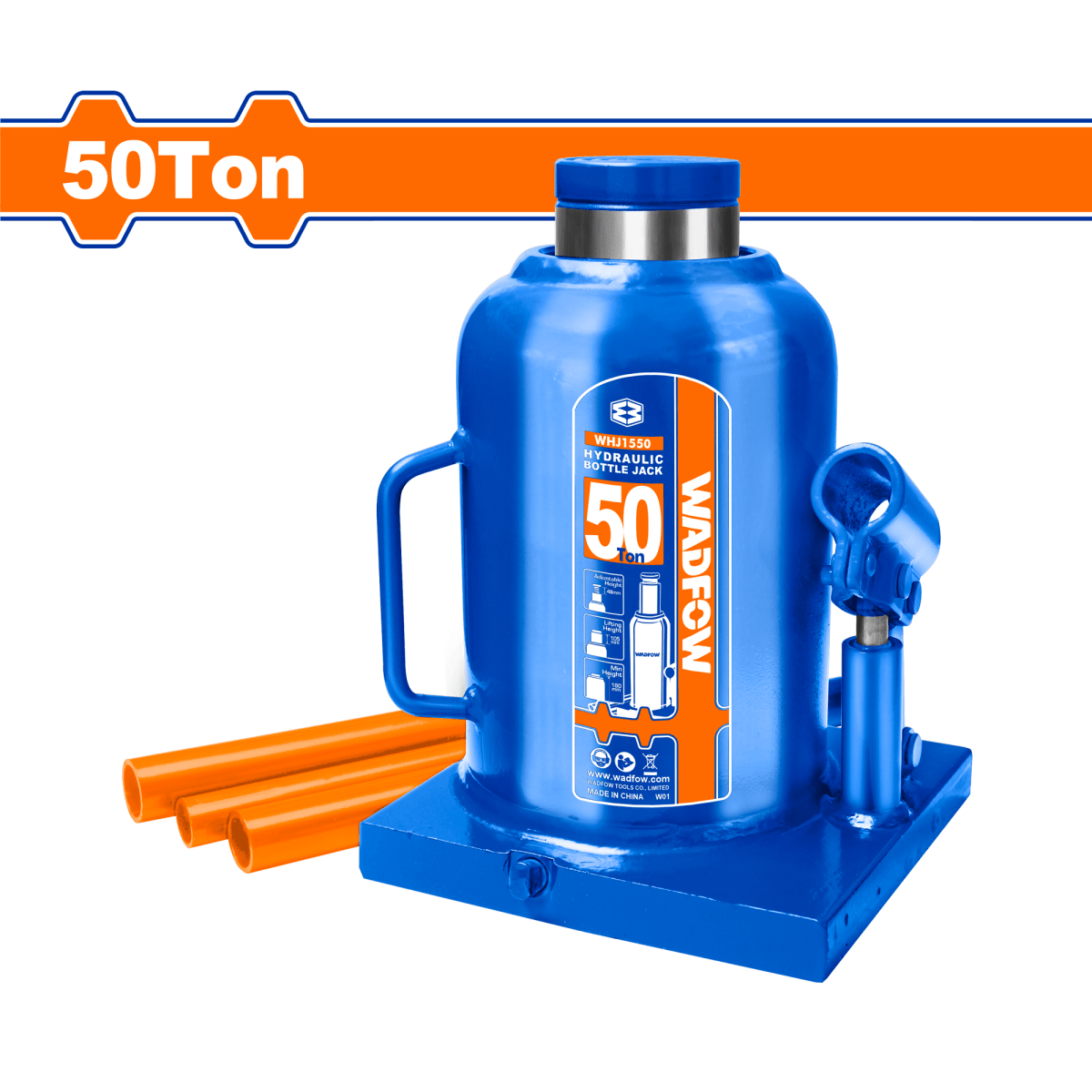 Gato Tipo Botella 50 Ton Altura Elevación 130mm WADFOW REF. WHJ1550 - MARKEMSTORE -