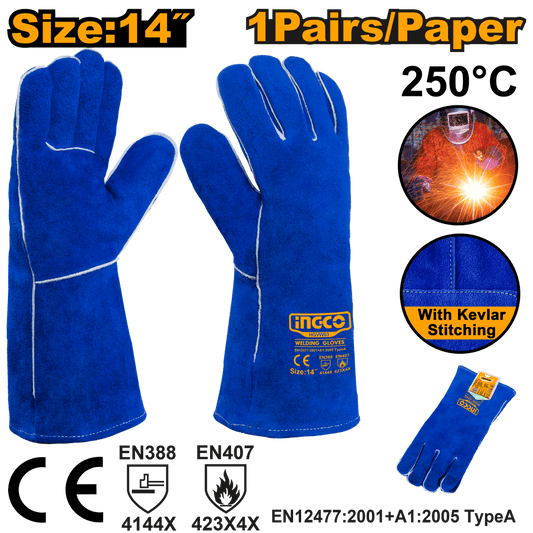 Guantes De Carnaza Para Soldar 14 INGCO HGVW03 - MARKEMSTORE -
