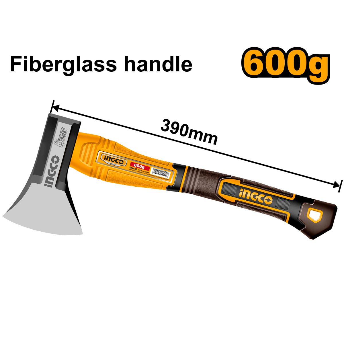 Hacha De Acero Carbon 600Grx390mm Mango Fibra De Vidrio INGCO Hax081600 - MARKEMSTORE -