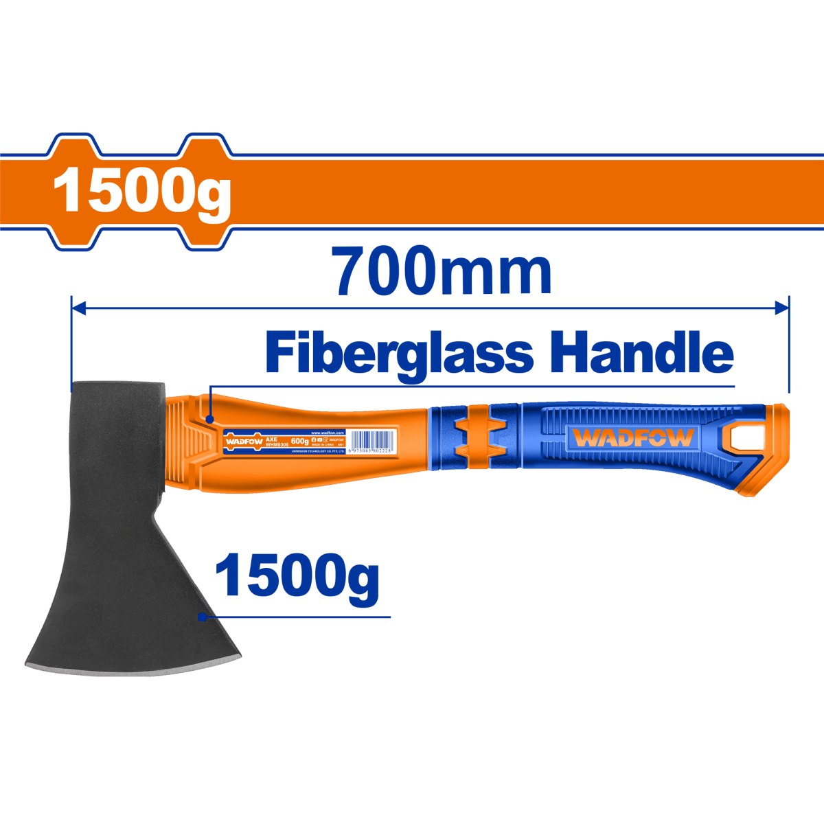 Hacha en acero al carbón 1500g mango de fibra de vidrio WADFOW WHM6315 - MARKEMSTORE -