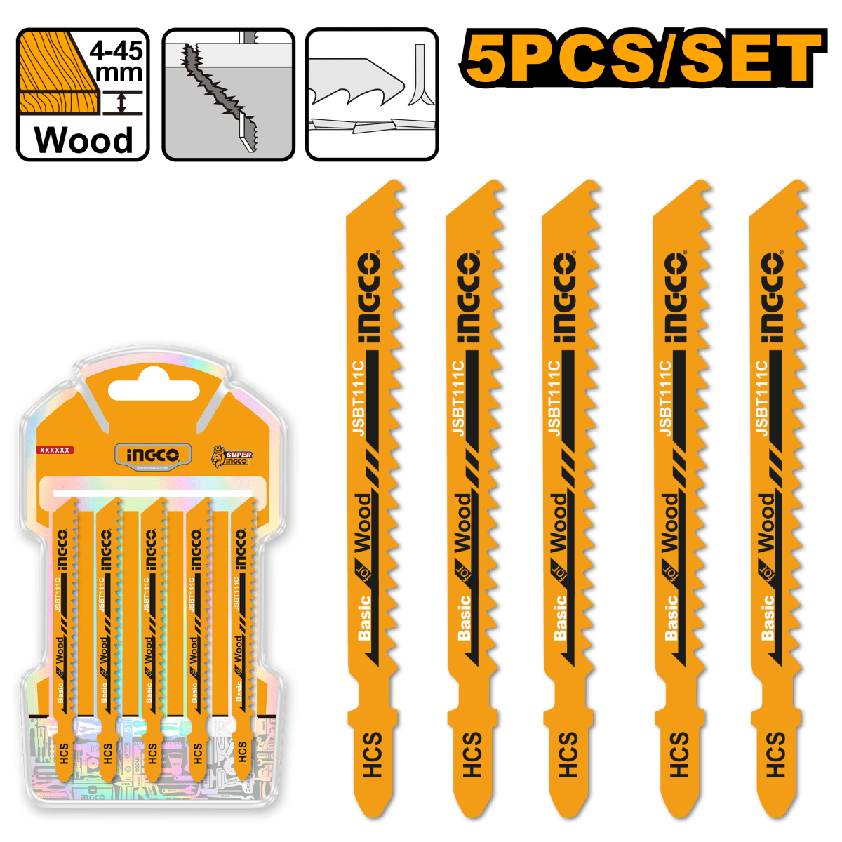 Hoja Sierra Caladora Madera Set 5 Pcs INGCO JSBT111C - MARKEMSTORE -