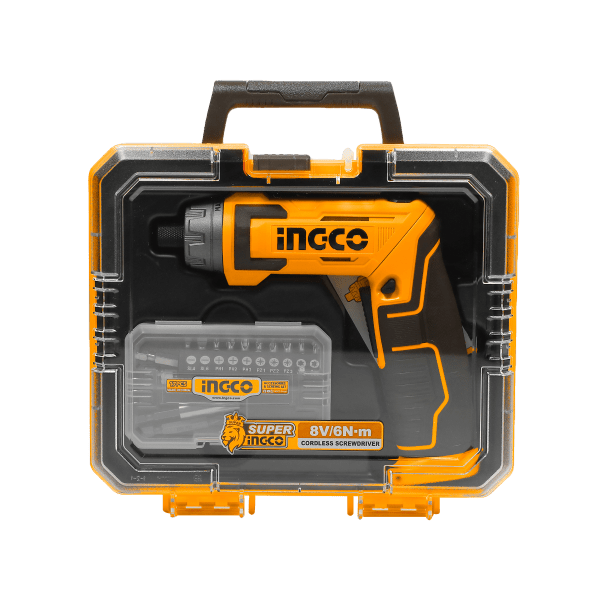 INGCO ATORNILLADOR INALAMBRICO 8V MANGO AJUSTABLE+ ACCESORIOS CSDLI08025 - MARKEMSTORE - Atornillador