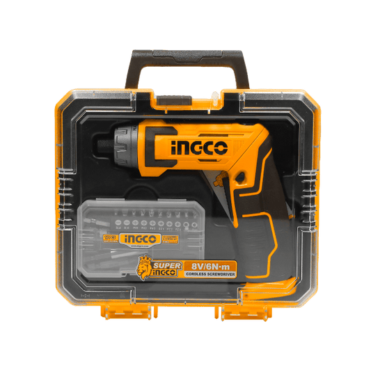 INGCO ATORNILLADOR INALAMBRICO 8V MANGO AJUSTABLE+ ACCESORIOS CSDLI08025 - MARKEMSTORE - Atornillador