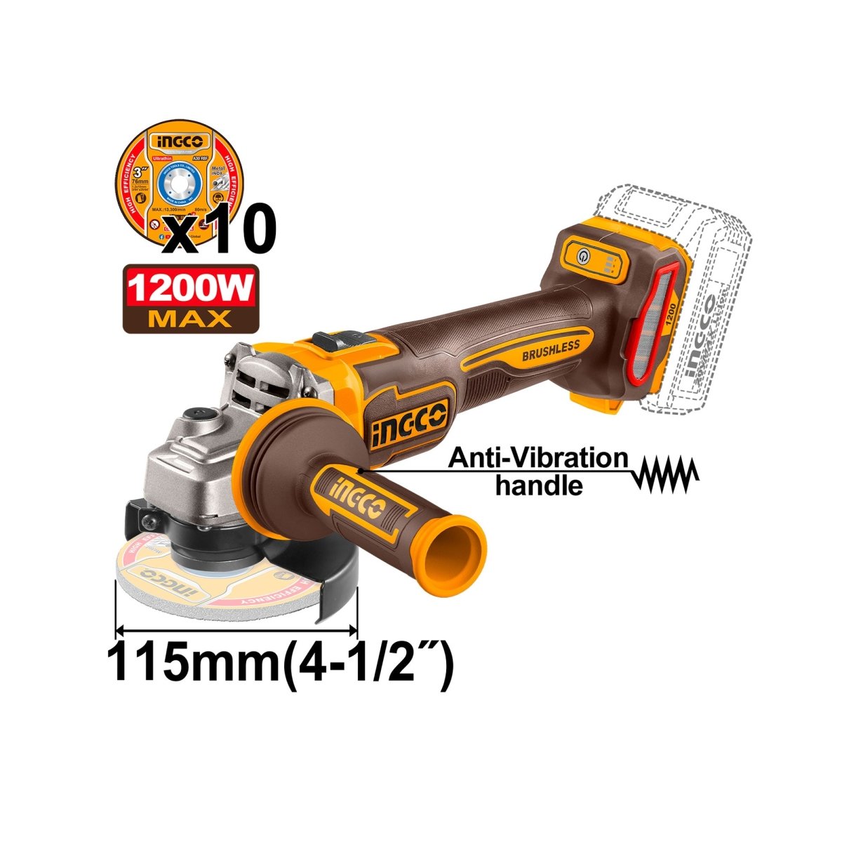INGCO COMBO 20V 1 TALADRO 1/2 (CIDLI206681) 1 PULIDORA 4 - 1/2 (UCAGLI212025) 2 BATERIAS Y CARGADOR UCKLI20256 - MARKEMSTORE - Combos de Herramientas