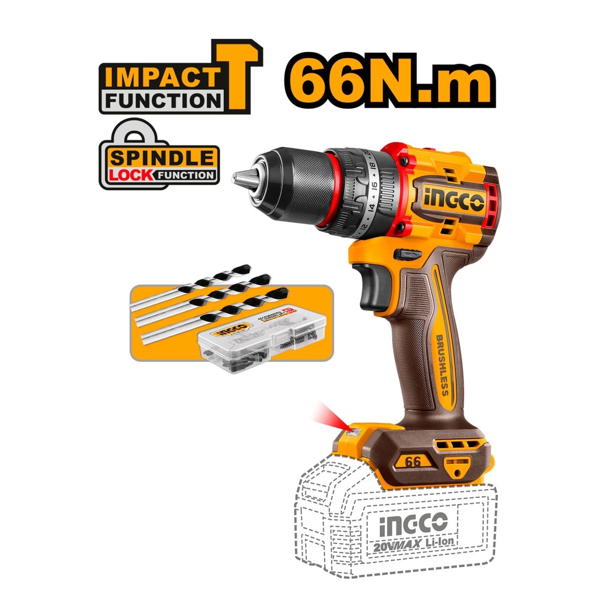 INGCO COMBO 20V 1 TALADRO 1/2 (CIDLI206681) 1 PULIDORA 4 - 1/2 (UCAGLI212025) 2 BATERIAS Y CARGADOR UCKLI20256 - MARKEMSTORE - Combos de Herramientas
