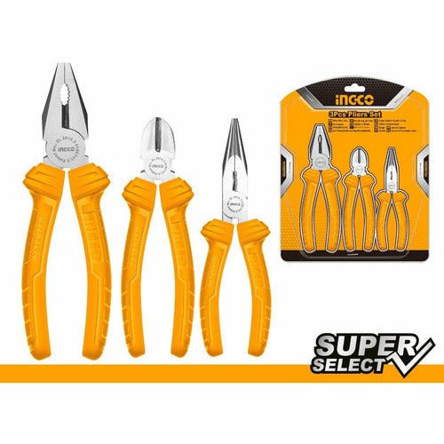 Ingco Juego 3 Alicates - combinacion - punta Larga - corte Diag. - MARKEMSTORE -