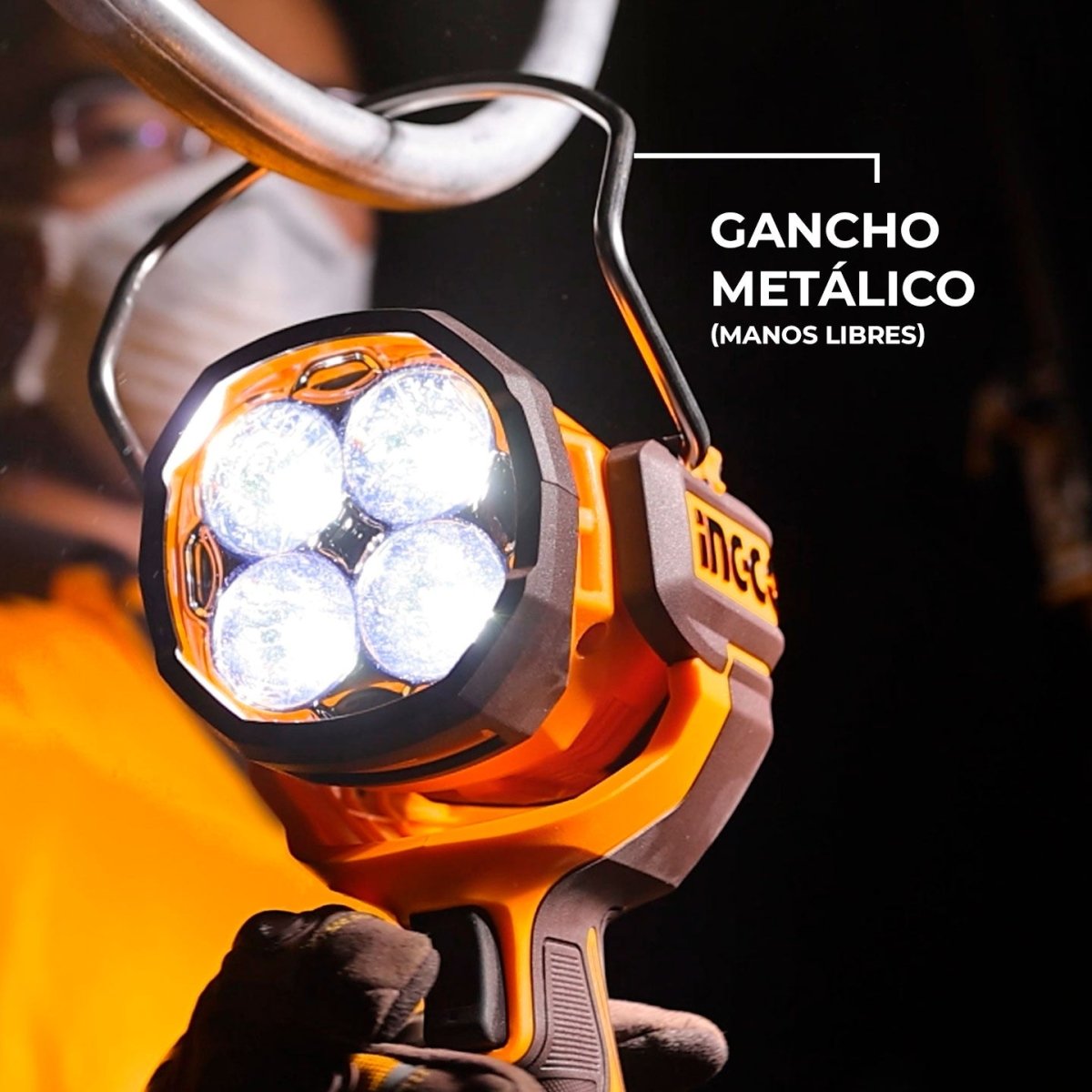 INGCO LAMPARA PORTATIL 20V LED 22.5W 3 MODOS 2500 LUMENS INCLUYE 2 BATERIAS 2.0AH Y CARGADOR UCWLI20887 - MARKEMSTORE - Linternas