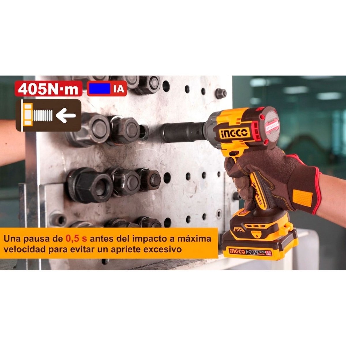 INGCO LLAVE DE IMPACTO M1/2 20V 405NM BRUSHLESS SIN BATERIA CIWLI20451 - MARKEMSTORE - Llave de Impacto