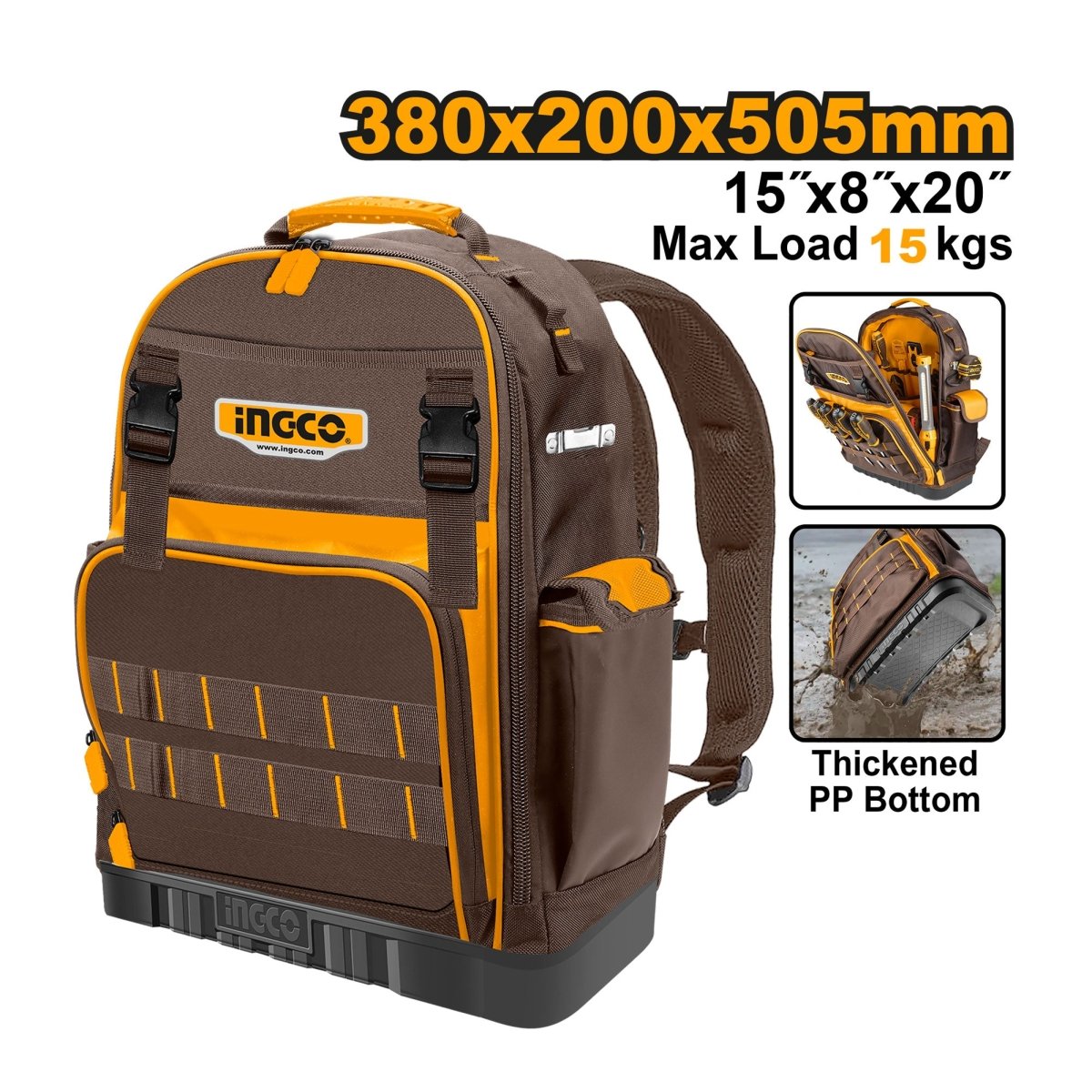 Ingco Maletin Para Herramientas 38X20X50.5Cms Con Bolsillos Carga Max. 15Kg Hbp03028 - MARKEMSTORE -