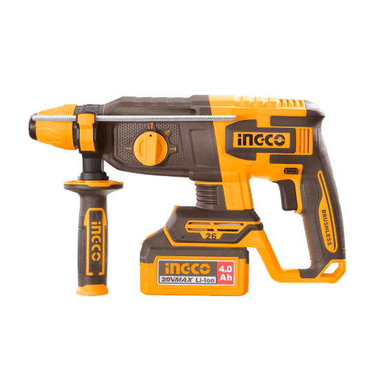 INGCO ROTOMARTILLO 20V SDS PLUS 2.5J 0 - 1100RPM BRUSHLESS INCLUYE 2 BATERIAS 4.0AH Y CARGADOR UCRHLI262085 - MARKEMSTORE - Rotomartillos