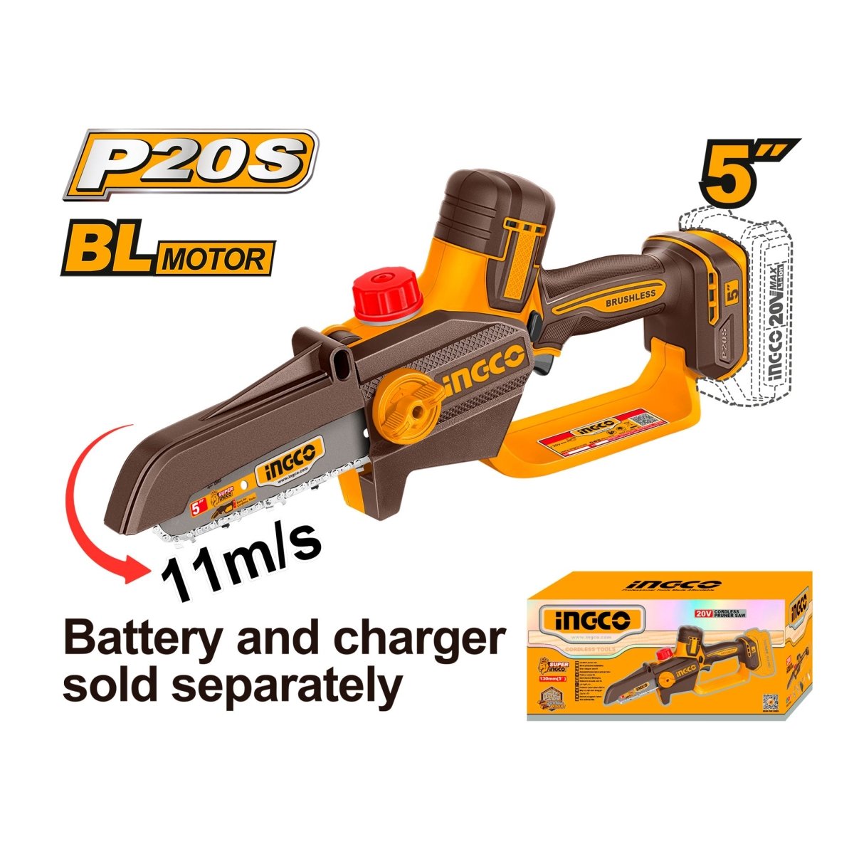 INGCO SIERRA PODADORA 5´´ 20V SIN BATERIA CGSLI2056 - MARKEMSTORE - Sierras