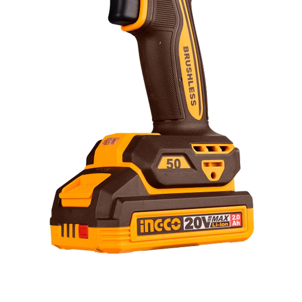 INGCO TALADRO DE ROTACIÓN M1/2 20V 50NM 2000RPM BRUSHLESS INCLUYE 2 BATERIAS 1 CARGADOR Y ACCESORIOS UCDLI205062 - MARKEMSTORE - Taladros