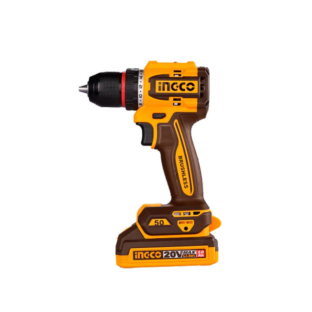 INGCO TALADRO DE ROTACIÓN M1/2 20V 50NM 2000RPM BRUSHLESS INCLUYE 2 BATERIAS 1 CARGADOR Y ACCESORIOS UCDLI205062 - MARKEMSTORE - Taladros