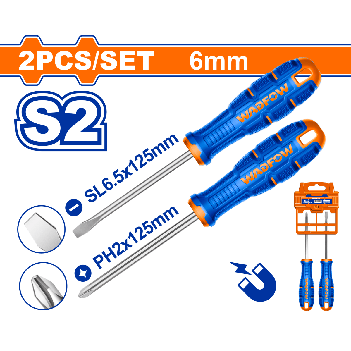Juego 2 Destornilladores Pala y Phil 6X125mm WADFOW WSSA402 - MARKEMSTORE - Ferreteria