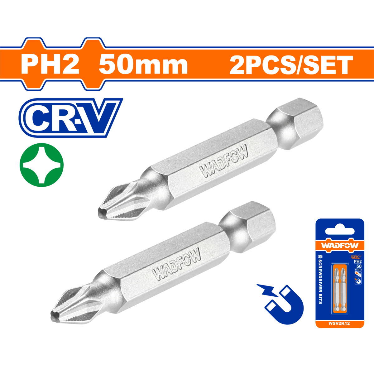 Juego 2 Puntas Destornillador Ph2X50Mm Crv WADFOW WSV2K12 - MARKEMSTORE -
