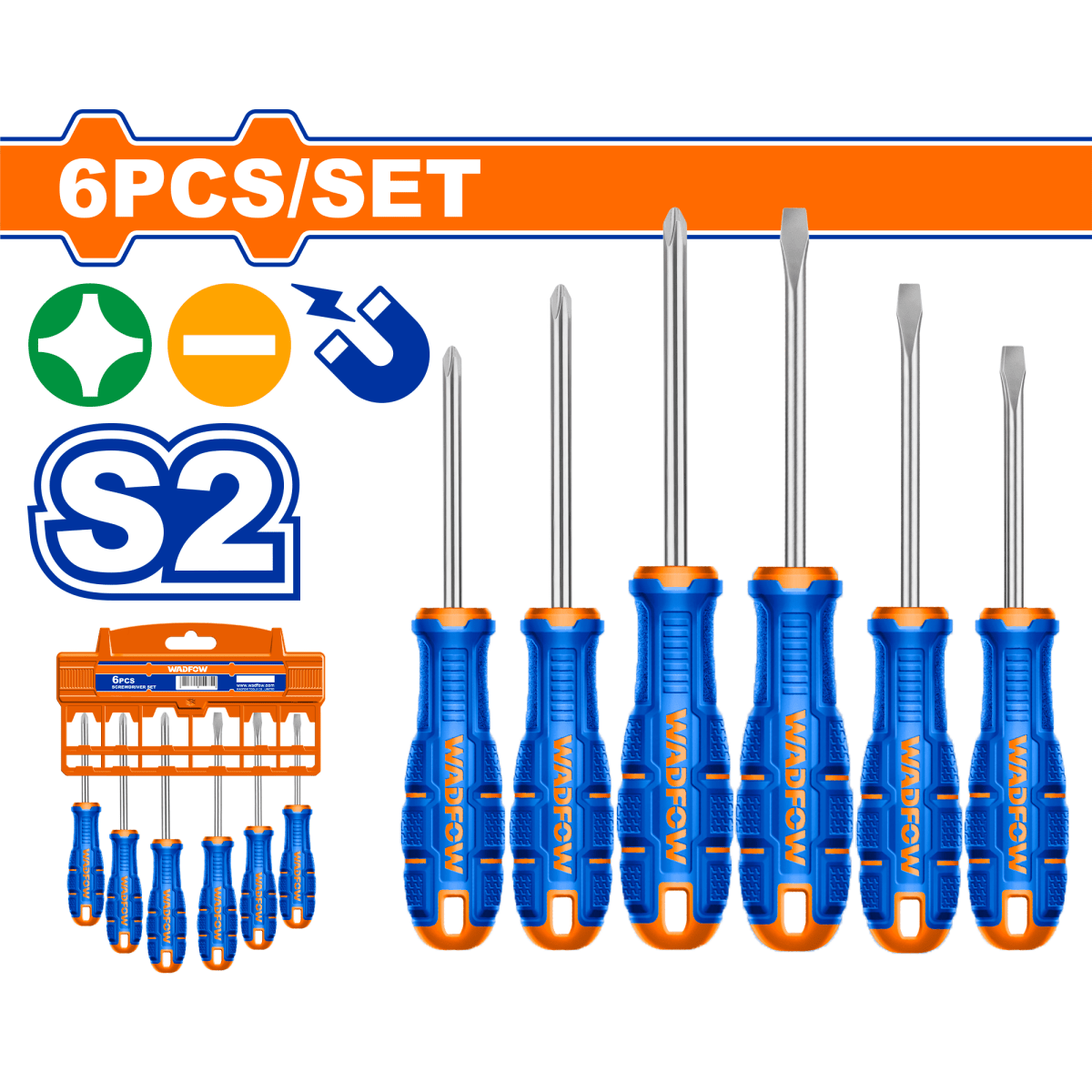 Juego 6 Destornilladores Pala y Phil Bicolor WADFOW WSSA406 - MARKEMSTORE -
