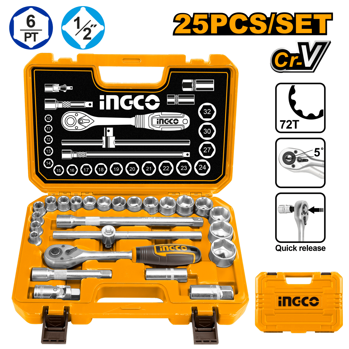 Juego De Dados De 25 Piezas M1/2 INGCO HKTS12251 - MARKEMSTORE -