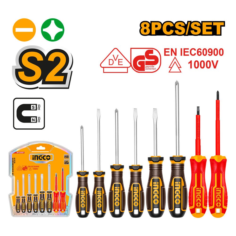 Juego de Destornilladores INGCO 8 Piezas VDE 1000V HKSDS0838 - MARKEMSTORE - Destornilladores y Juegos
