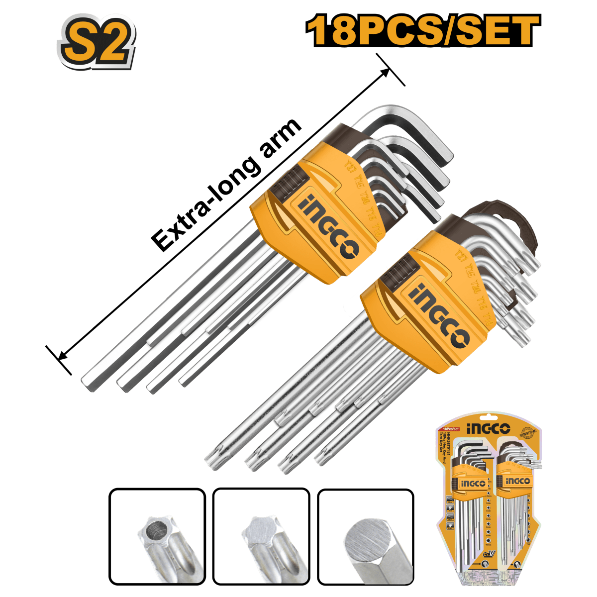 juego de llaves allen hexagonales Y Torx 18pzs Ingco Hhkset0181 - MARKEMSTORE -