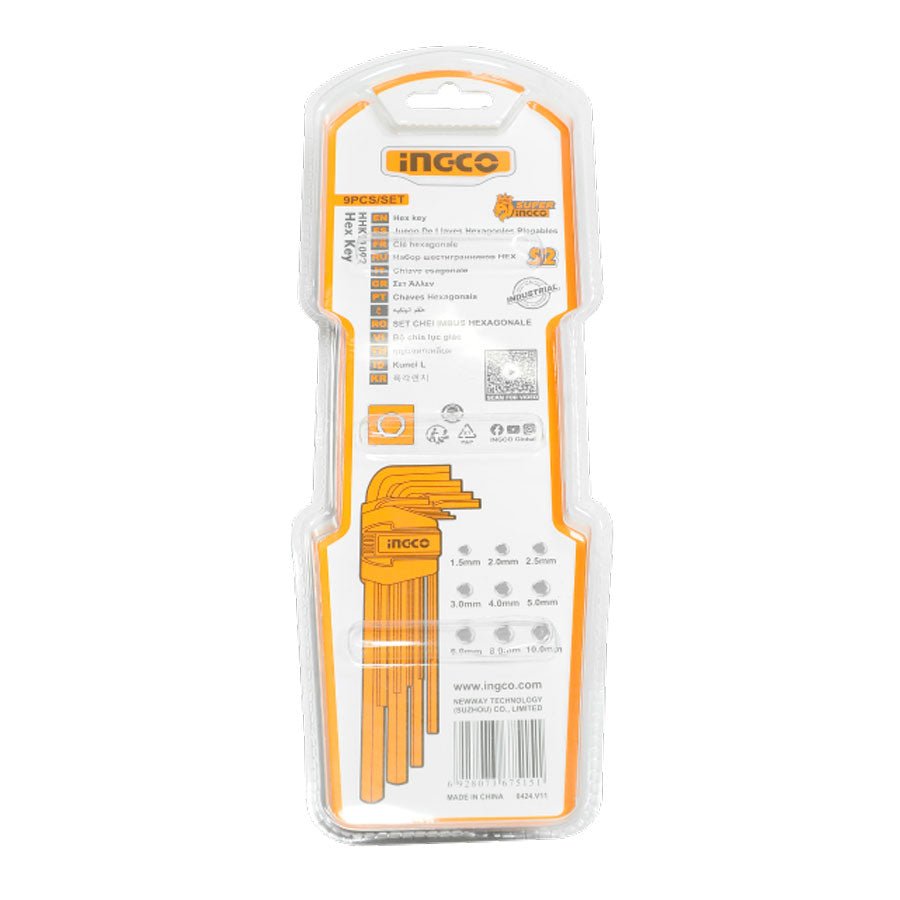 Juego de Llaves Allen o Bristol INGCO 9 Piezas 1.5 - 10mm HHK11092 - MARKEMSTORE - Llaves y Juegos