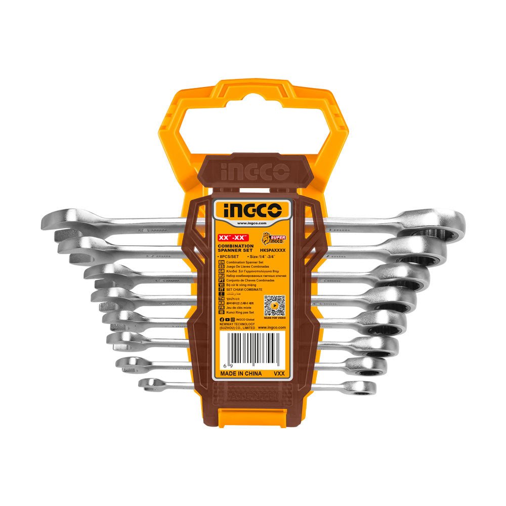 Juego de Llaves Combinadas Tipo Rachet INGCO 8 Piezas 8 - 19mm HKSPAR1082 - MARKEMSTORE - Llaves y Juegos