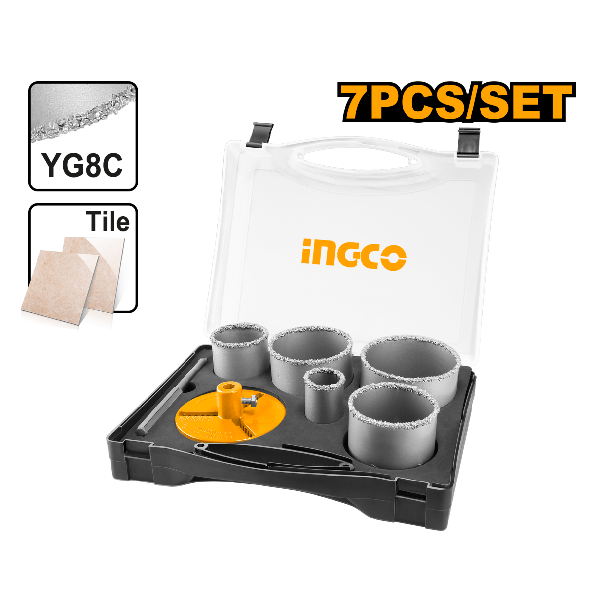 Juego De Sierra Copas Para Ceramica 7Pzs 33, 53, 67, 73 83Mm Ingco AKCH0071 - MARKEMSTORE - 